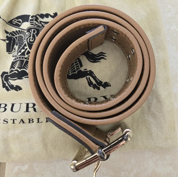 Authentic Unisex Burberry Beige Belt with Iconic Check Print  display picture 1